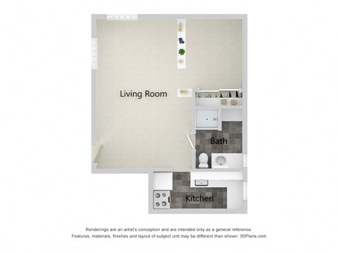 Floor plan for studio, 1 bath, 575 sqft